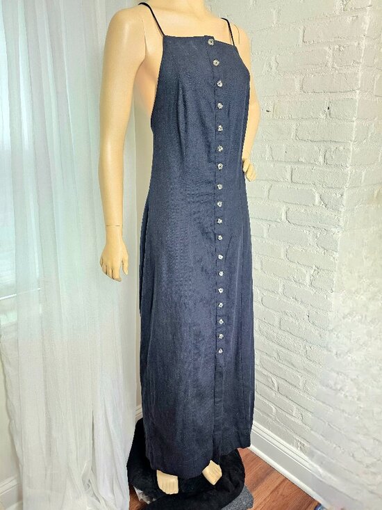 Free People Dresses & Skirts - Free People Black Linen Button Front Maxi Dress Size L NWT Crossback